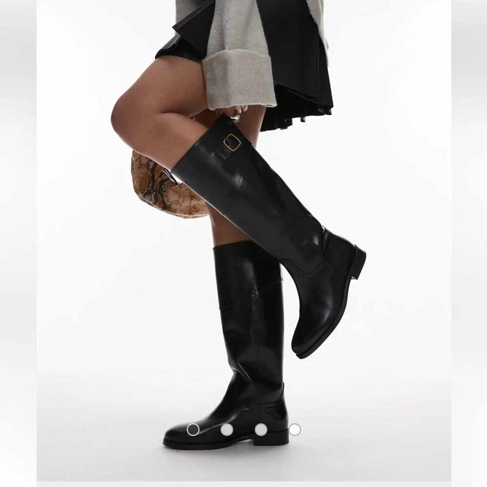 Mango Black Leather Tall Riding Boots with Buckle, new with tags